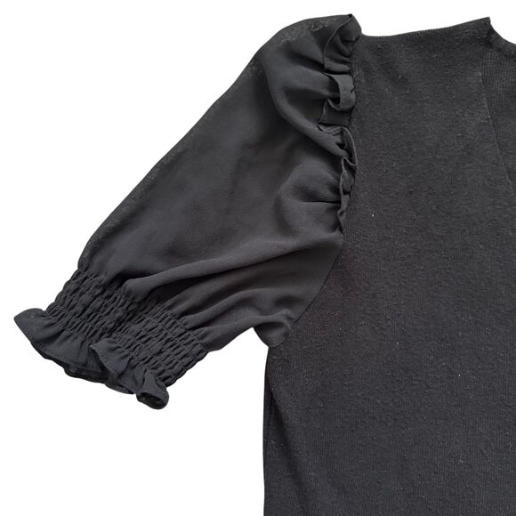 Sioni Milano Black V-Neck Top with Sheer Short Sleeves medium - Picture 3 of 5